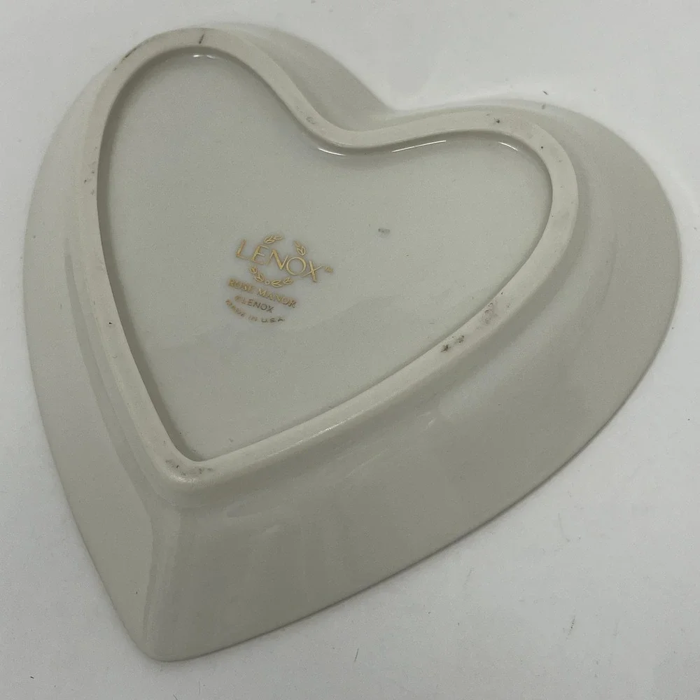 Lenox‎ Rose Manor Heart Trinket Dish Ivory China Pink Rose Gold Trim Made in USA
